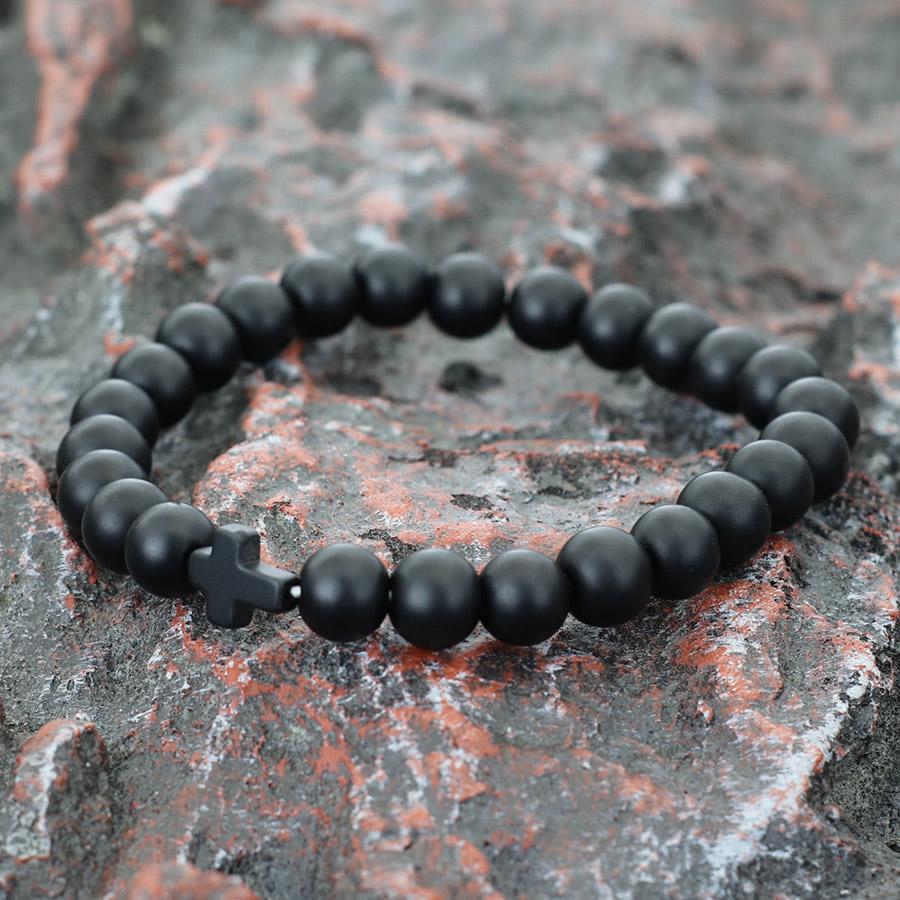 Minimalist Cross Bracelet Men Natural Tiger Eyes Lava Howlite Stone Beaded Braclet Healing Meditation Casual Accessories Joias