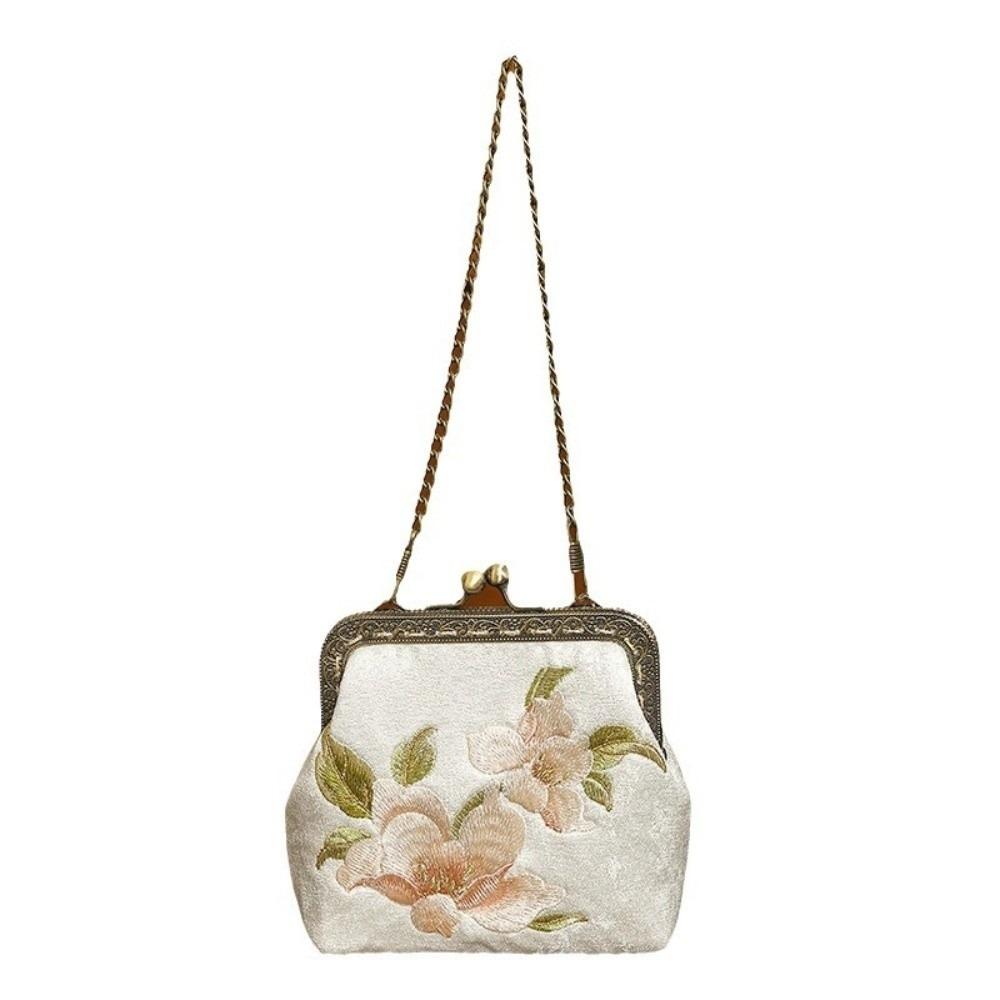 Flower Embroidery Banquet Bag Metal Buckle Ladies Clutch Bag Portable Hanfu Handbag  Wedding