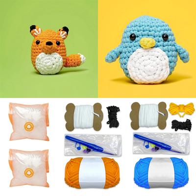 Kit de crochet pour enfants débutants, fil à tricoter en coton, aiguilles, crochet, ensemble d'outils de tricot, bricolage animalier pour débutants