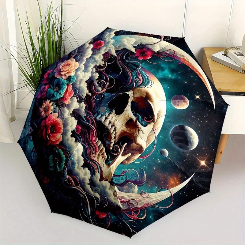1pc Floral Cosmic Skull Artwork Umbrella with Plastic Handle,Suitable for All Seasons Home Travel Outdoor UmbrellaB1847