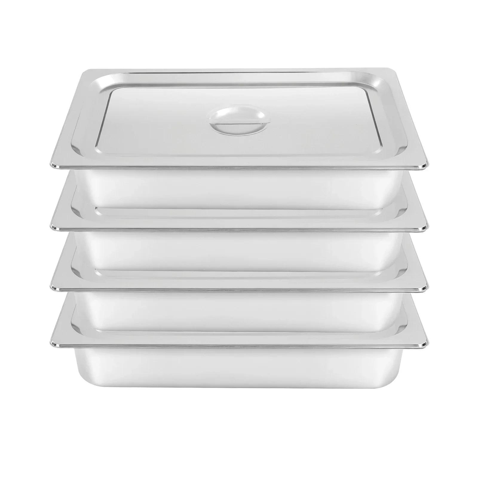 

4 Pack Hotel Pans 4 Deep Steam Table Pan Full Size W| Lid 20 L x 12 W Stainless Steel Hotel Pan for Food Warmer Cooking Heat 4 серебряный