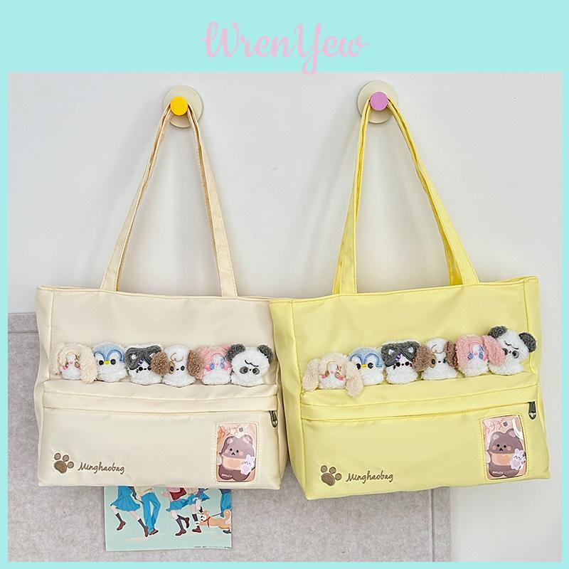 Cute Cat Paw Letter Embroidery Large Capacity Women Casual Canvastote Bag For Daily Use
