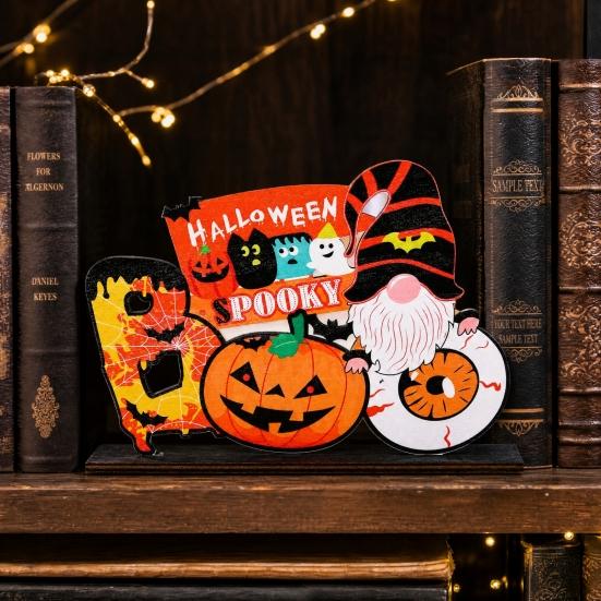 Wooden Halloween Ghost Pumpkin Figurine, Rustic Table Decor for Home Party, Spooky Shelf Decoration for Fall