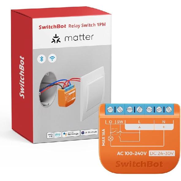 SwitchBot Smart Relay Switch 1,Smart Relay Module with Built-in Hub, Wi-Fi&Bluetooth Switch Compatible with Alexa/Apple Homekit/Google Home/Matter