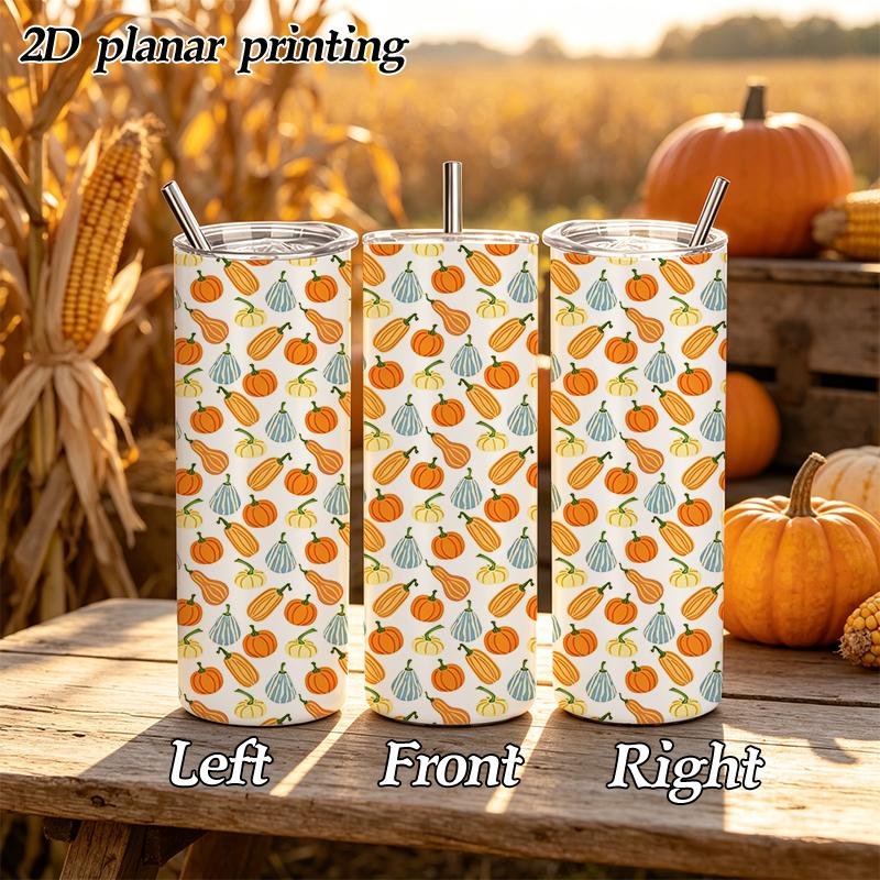Straight Cup 591ml Bountiful pumpkins and melon fruits Straw Cup Skinny Tumbler Metal Coffee Mug Travel Drink Mug Portable Tumbler