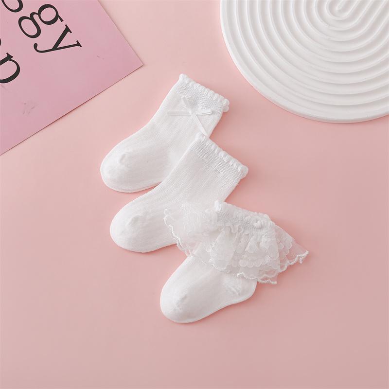 0-5 Years 3 Pairs/Set Newborn Lace Socks Summer Thin Cotton Mesh Short Socks White Lace Ruffle Frilly  Girls Princess Sock