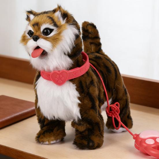 Elektrická plyšová hračka pro mazlíčky s pohybem olizování jazyka Životaschopné zvuky Interaktivní chodící plyšový pes kočka s vodítkem Vzdělávací simulační plyšák