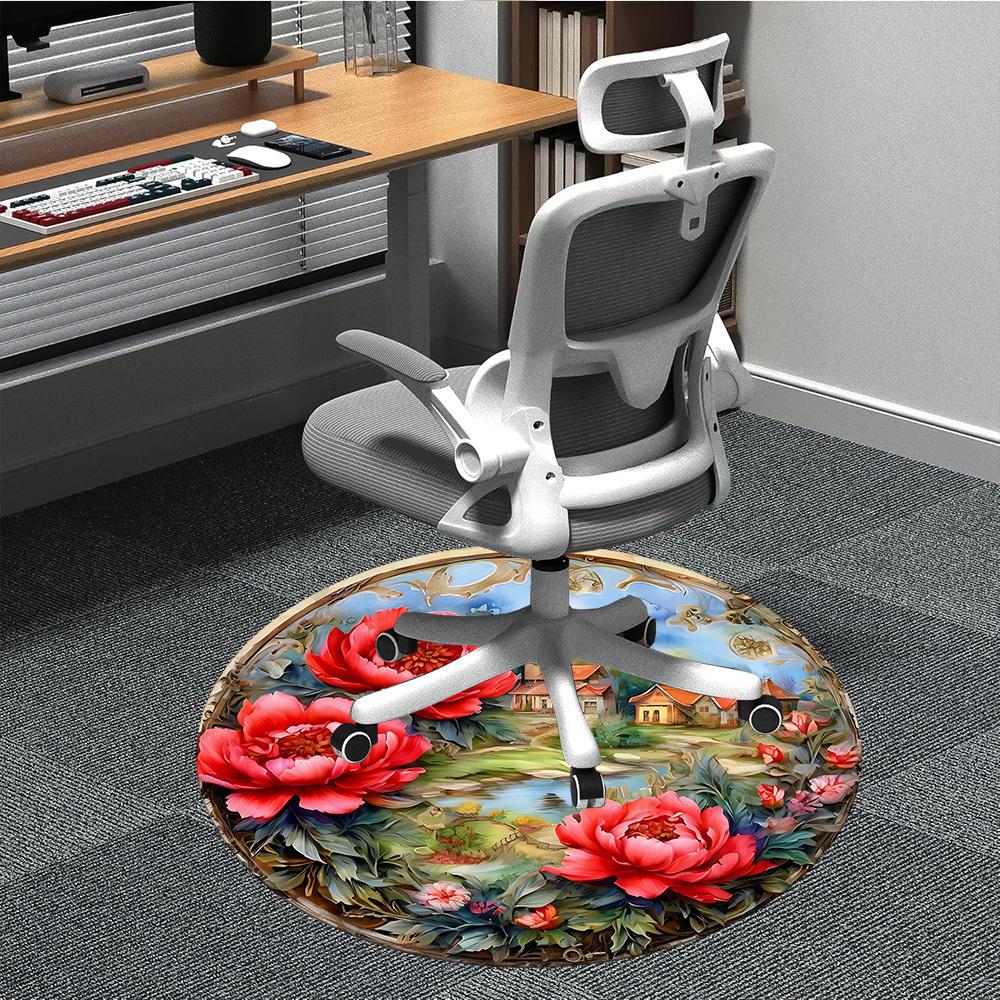 

1pc Peony Landscape Chair Carpet for Office, Soft Flannel Throw Mat, Perfect for Office,Holiday Party Decoration Choice yy251113084 80cm by 80cm