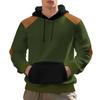 Mens Casual Loose Plaid Color Block Hooded Pullover Sweatshirt With Large Pockets
