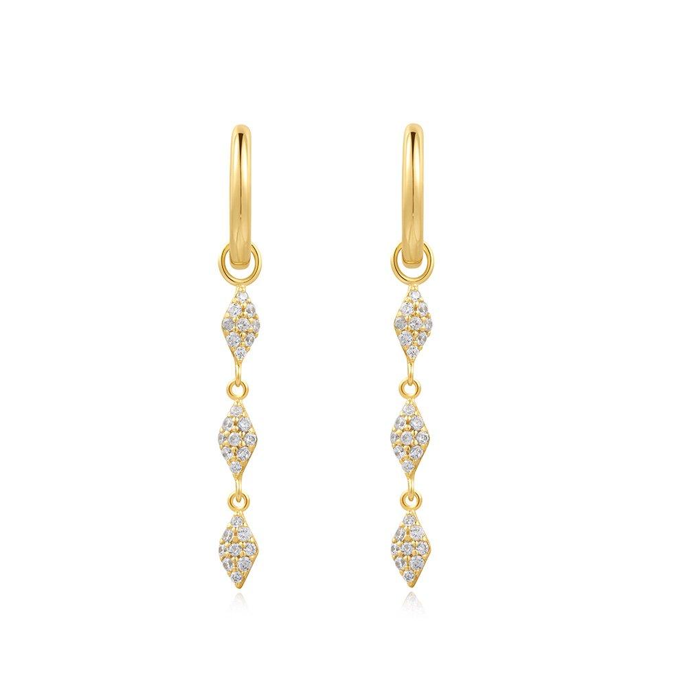 Gold Pave Sparkle Drop 925 Silver Hoop Earrings E061-15G