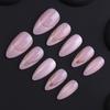 Elegant Nude Pink Gold Foil Almond-Shaped Wearable Nails with French Gold Line Design
