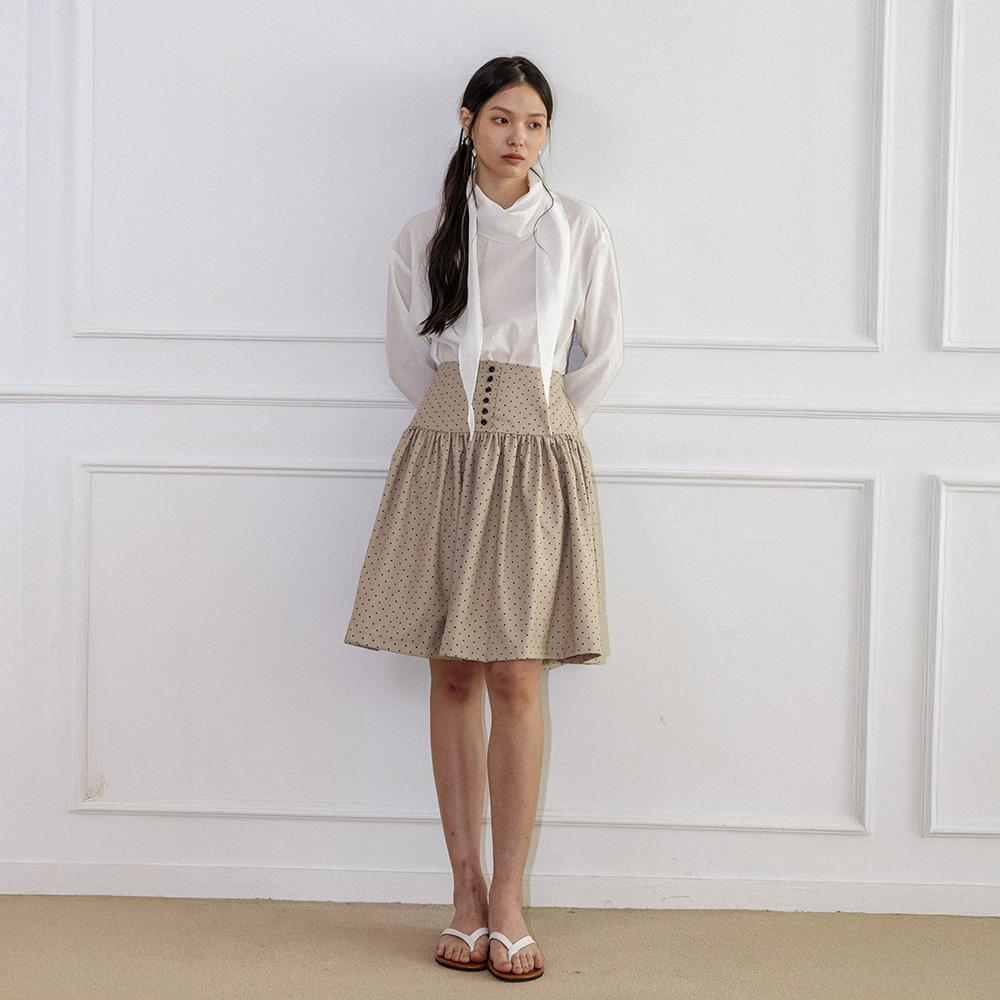 Laengsseon Ls_Lovely Dot Button Skirt_Beige