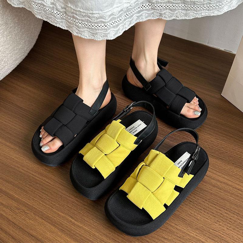 Super fire woven platform sandals women's summer new with skirt non-slip open-toed beach Roman shoes