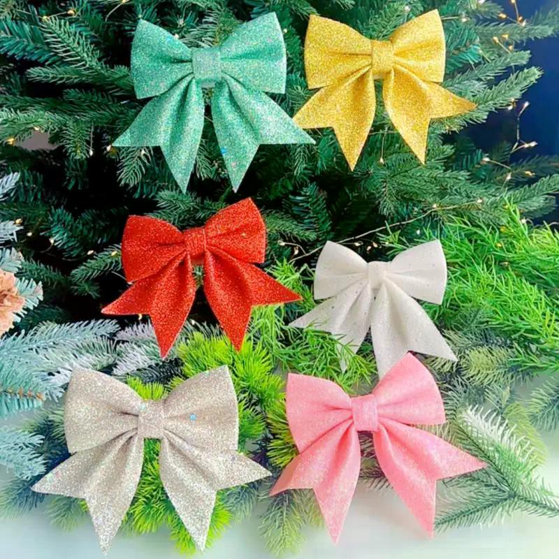 1/2PCS Large Red Gold Sparkling Bow Glitter Christmas Ribbon Bowknot Xmas Tree Hanging Ornaments New Year Home Decoration