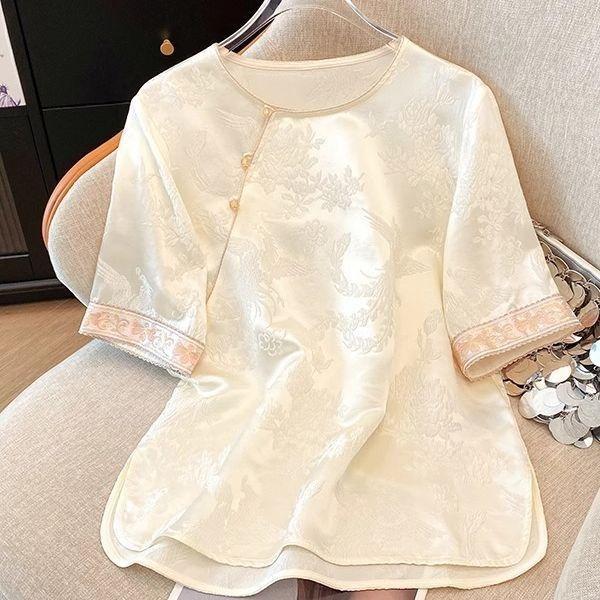 Jacquard short-sleeved shirt summer new T-shirt high-end luxury top