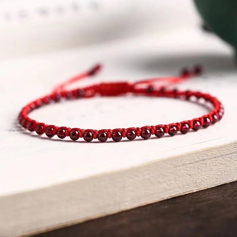 Natural garnet bracelet anklet model, red rope women s hand-woven, natal year girlfriend gift bracelet