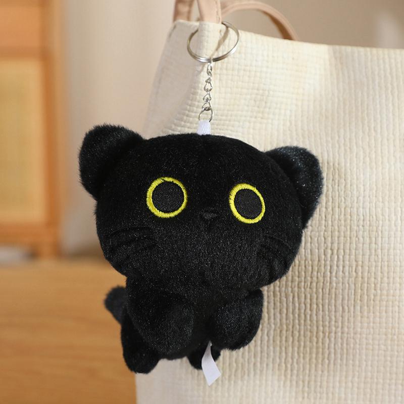 New Sitting Black Cat Cute Big Head Round Eyes Lovely Kitten Doll Bag Decro Pendent Birthday Gifts