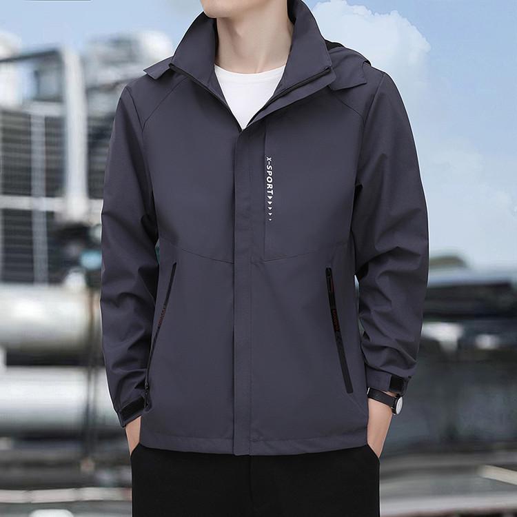 

Men s Plus Size Hooded Windbreaker for Spring/Autumn - Casual Outdoor Jacket M темно-сірий колір
