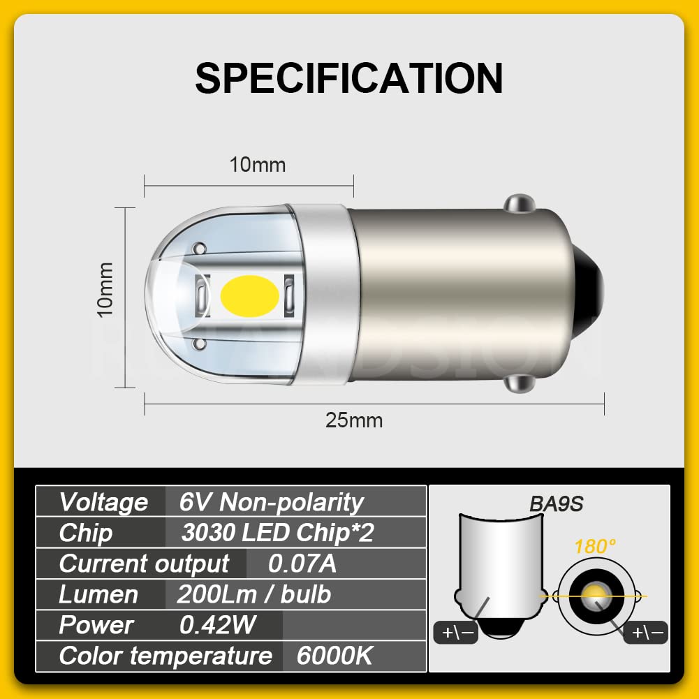 Ruiandsion BA9S LED Bulbs BA9 1895 1891 53 57 White 6V LED Bulbs 3030