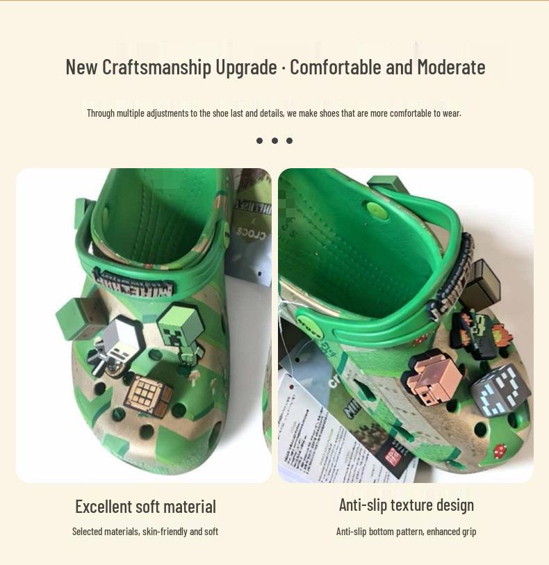 Kids' Minecraft Clog Sandals with Charms - Non-slip, Breathable, Wear-resistant, Closed-toe