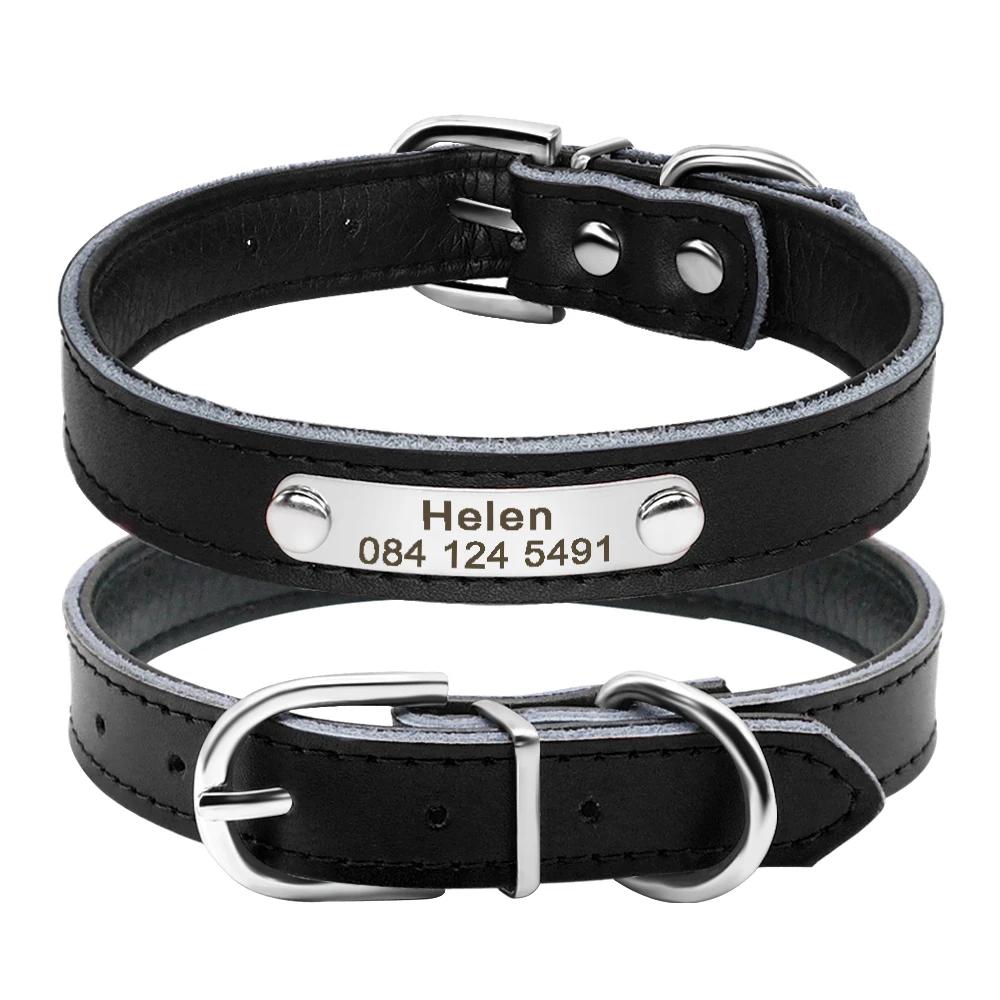 Leder Katzenhalsband Personalisiertes Katzenhalsband für Welpen Kleine Hunde Haustier Kätzchen Namensschild Halsband Kostenlose Gravur Verstellbar Haustierhalsbänder