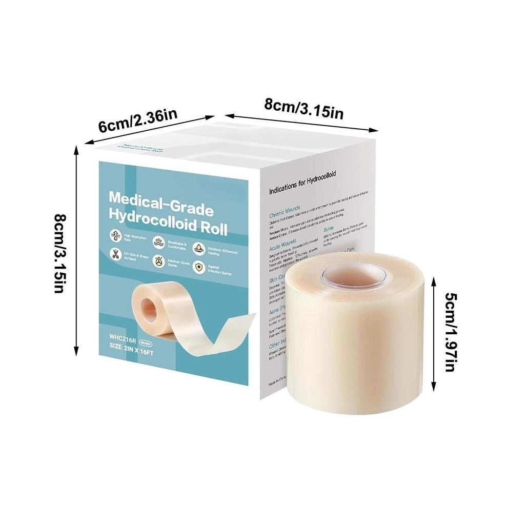 Hydrocolloid Bandages Roll 16.4ft Hydrocolloid Patch Bandages Waterproof Cuttable Pad for Daily Wear Face Body Burns Gym
