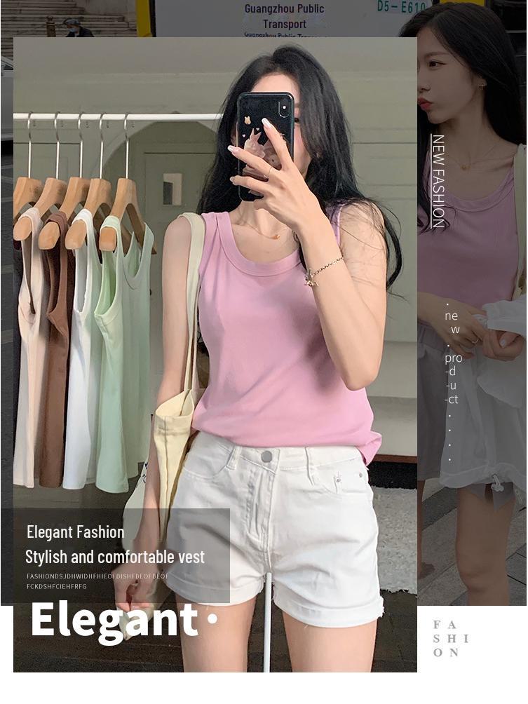 Women's Summer Slimming Vest, Large Size, Short Style, Sleeveless, Anti-Exposure, Threaded Design, Model 8008#