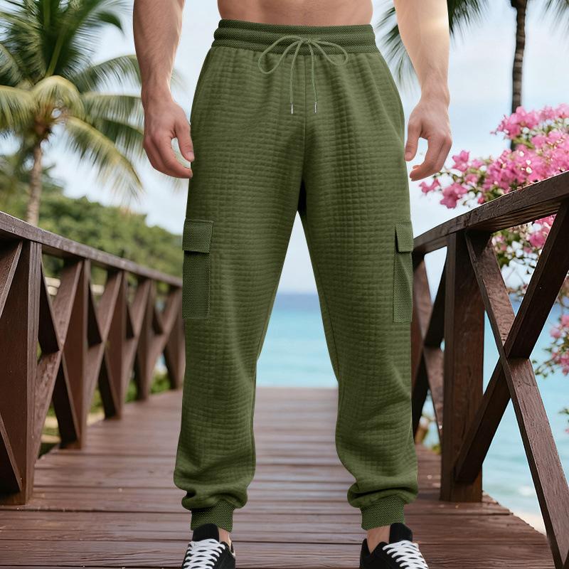 

Autumn and Winter Men s Commuting Loose Casual Sports Jacquard Outdoor Solid Color OverallsTrousers XXXL армія зелений колір