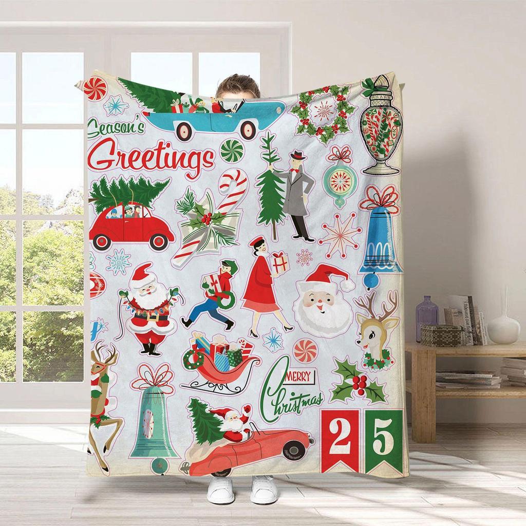 Christmas cartoon digital-printed polyester Bedroom velvet flannel cover blanket Fleece soft sofa cover blankets for beds