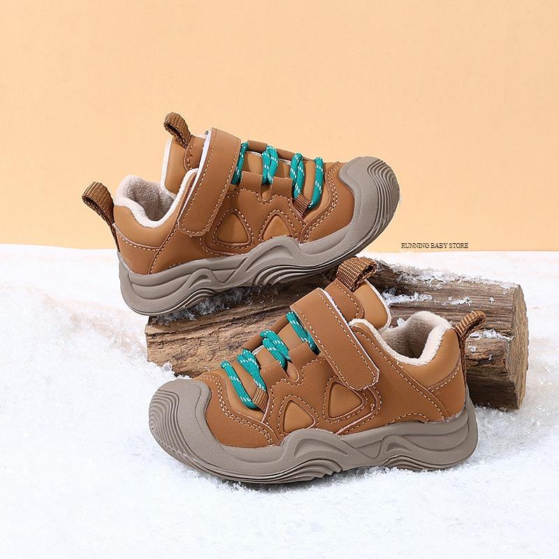 

High quality Baby tennis Shoes for Winter Keep Warm Plush Lined Kids Sneakers Cozy Toddler Boy Girl Outdoor Walking Shoes I08303 16 коричневый