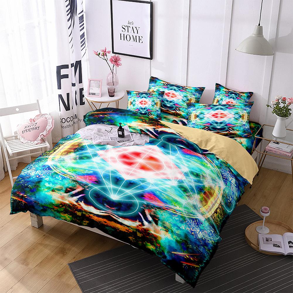 

Ethnic Style 3D Digital Printing Mandala Quilt Set Three-Piece Set EU Twin 135x200cm