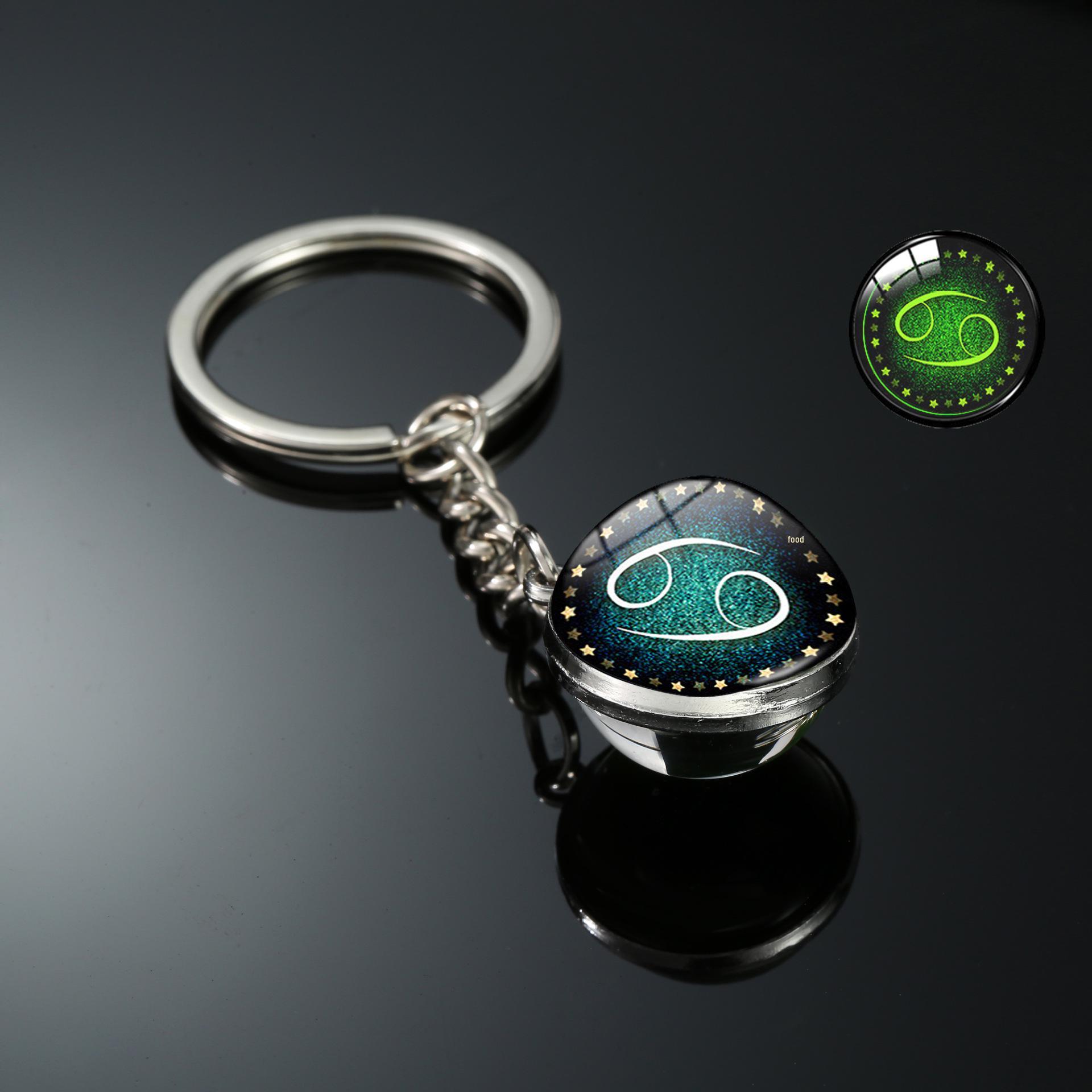 Twelve Constellations Luminous Double-Sided Glass Keychain Pendant for Men & Women