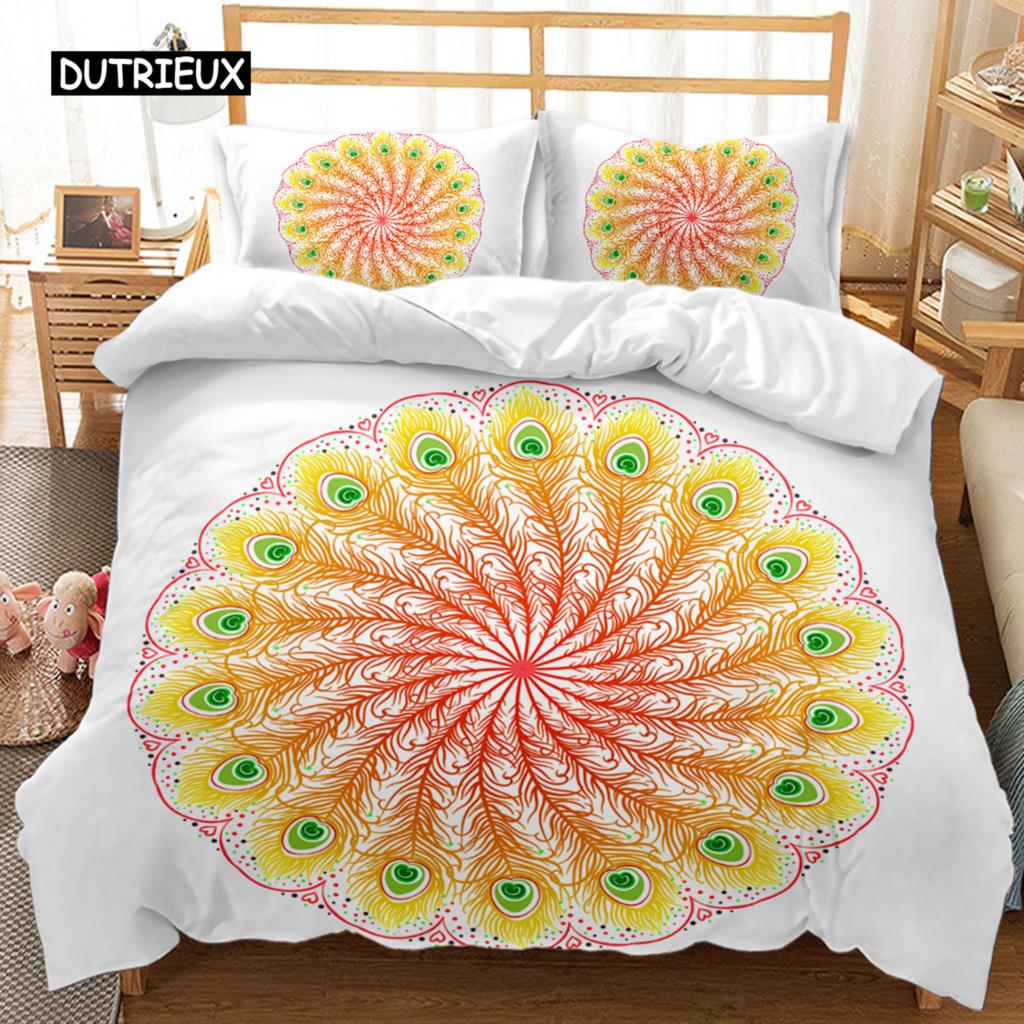 Peacock Duvet Cover Set Bohemian Peacock Abstract Bird Exquisite Tail Bedding Set Double Queen King Size Polyester Qulit Cover
