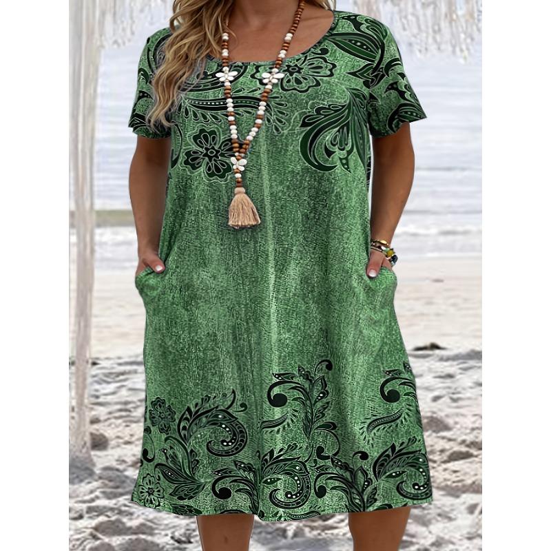 

QICED Fashion Summer Spring Short Sleeve O-Neck Casual Dresses XXXXXXL зелений