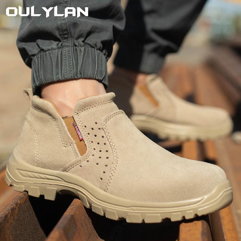 Oulylan Men's Summer Steel Toe Shoes Anti-Smash Anti-Puncture Work Safety Boots Comfortable Breathable Work Shoes