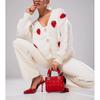 Womens Oversized V-Neck Knit Cardigan With 3D Strawberry Print Loose Fit Casual Sweater Jacket Acrylic Blend 2025