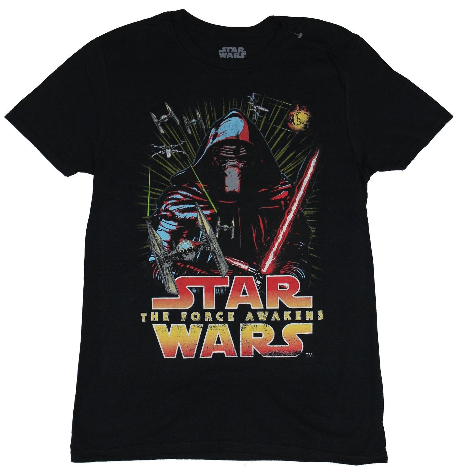 Star Wars Force Awakens Adult New T-shirt Kylo Ren Tie Fighter Collage Name L