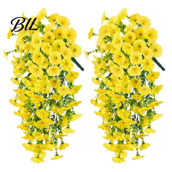 Künstliche Blumen Tischdekoration Künstliche Blumen für den Außenbereich, Hängende Prunkwinde mit Eukalyptusblättern, UV-beständige Pflanzen für Zuhause, Petunien