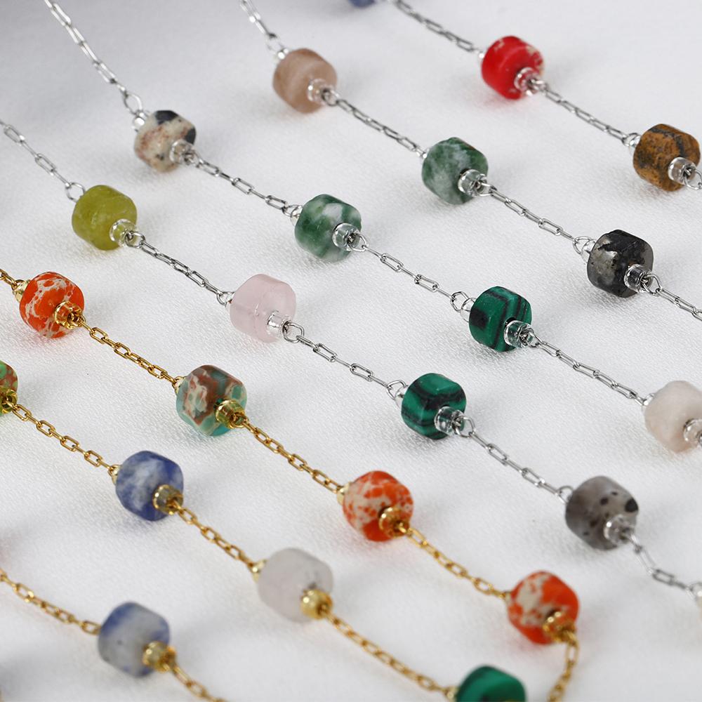 1Meter Crystal Stone Beads Chains Stainless Steel PVD Plated Beaded Chain for DIY Jewelry Making Components Bracelets Necklaces
