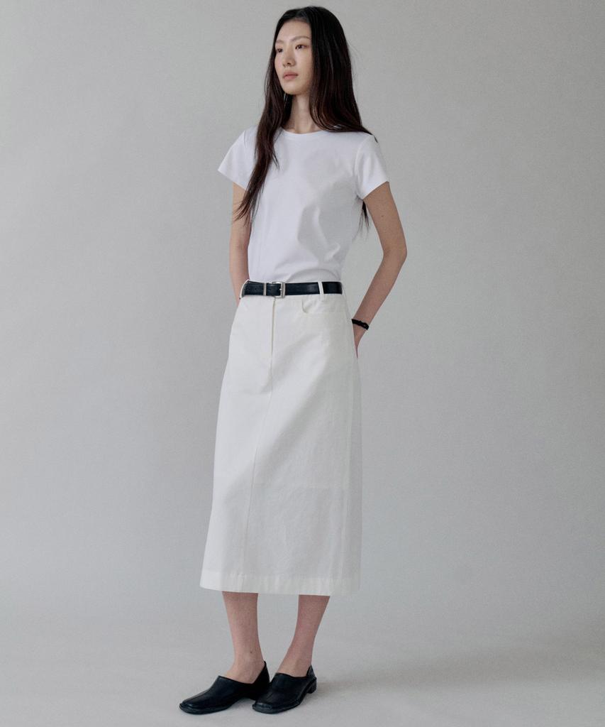 Step Around Straight Pocket Cotton Skirt_White