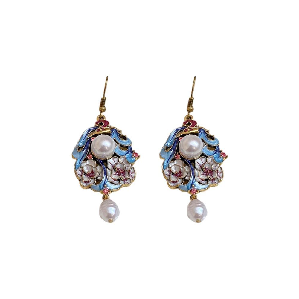 Exquisite Vintage Earrings Flower Chinese Style Earrings Retro Cloisonne Drop Earrings  Hanfu