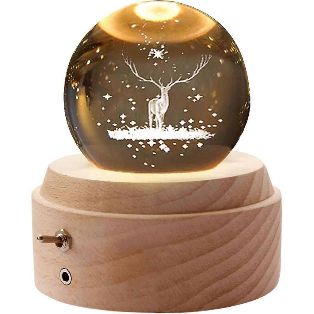 Crystal Ball Music Box, 360° Rotating, Wooden Base, Glow At Night With Projection, Birthday Party Valentine'S Day Christmas Mother'S Day-milu
