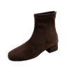 Brown Short Boots Women's High Heels Autumn and Winter New Suede Rear Zipper French Small Ankle Boots Thick Heel Elastic Square Head Thin Boots