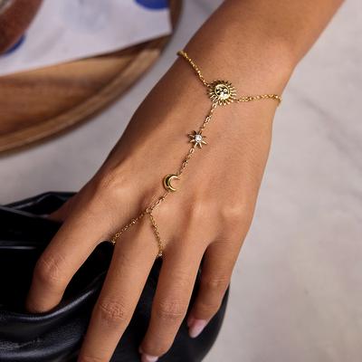 Design Sense 18K Gold Sonnengürtel Diamant Stern Mond Clip Perlenkette Fingerarmband