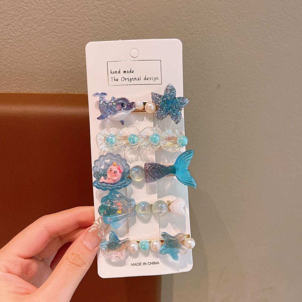 Summer Ocean Starfish Shell Hairpin Cute Children'S Hairpin Duck Beak Clip Pearl Hair Accessories Headgear Clip Girl
