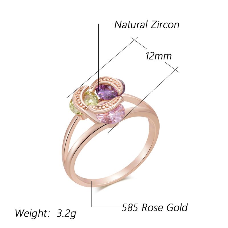 Shiny Pink Yellow Purple Natural Zircon Ring For Women Trend  Rose Gold Color Ethnic Accessories Daily Fine Jewelry