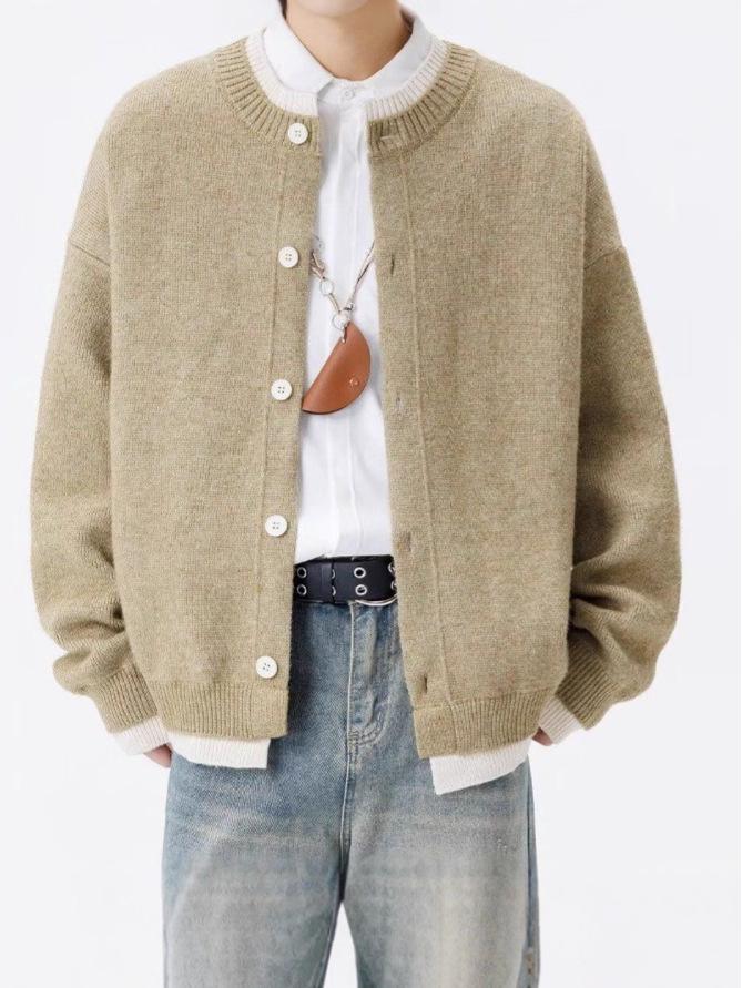 Men's Retro Color Block Cardigan Sweater, Autumn-Winter Casual Knitwear