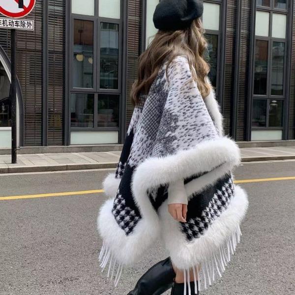 Fox Fur Knitted Cape Cape With Geometric Fur Fur Shawl Jacket Women
