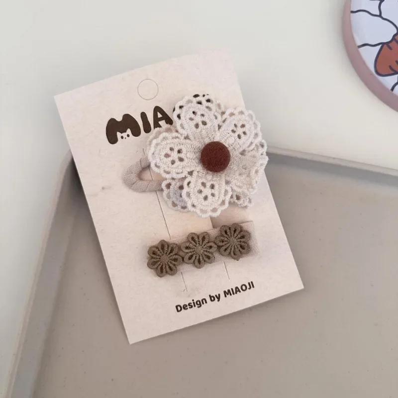 Lace Bow Press Clip Beige Coffee Color Bowknot Floral Hairpin Sweet Princess Baby Headwear Hair Clip