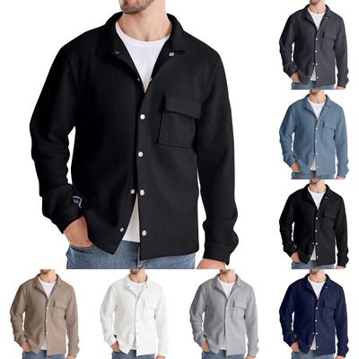 Herren Revers Langarm Strickjacke Jacke Herren Tasche Einfarbig Oberbekleidung Tops